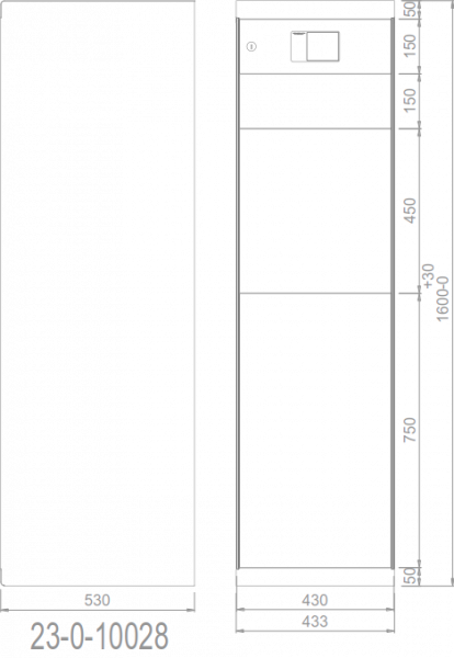 RENZ eQUBO elektronischer Paketkasten mit 3 Paketfächern gerades Dach 23010029 - schematische Darstellung
